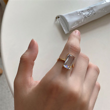 小众轻奢简约高级韩国网红同款几何方形透明玻璃水晶轻奢戒指批发
