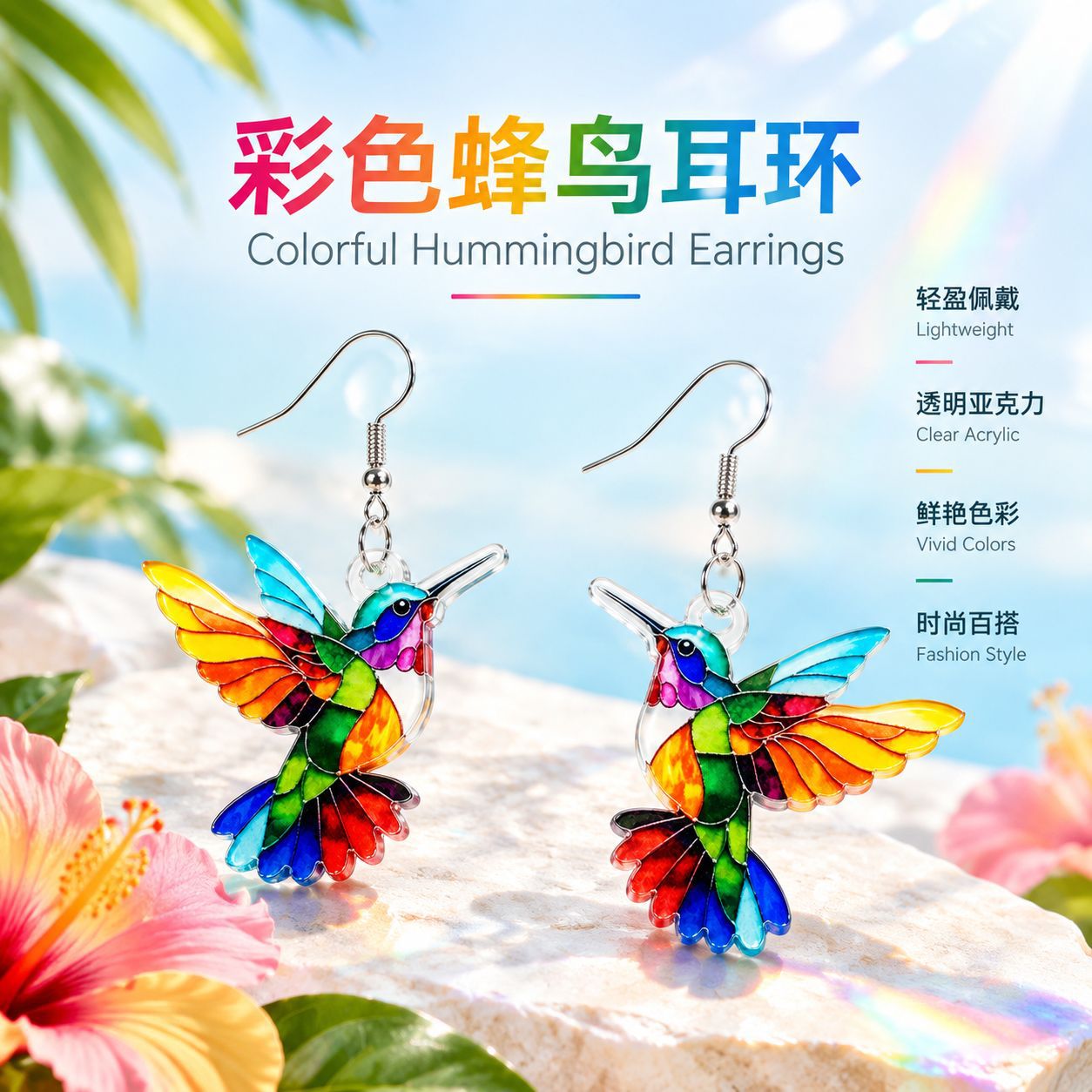 In-Stock European and American Cross-Border Acrylic Earrings, Colorful Bird Earrings, Hot-Selling Fashion Retro Earrings, Factory Supply
