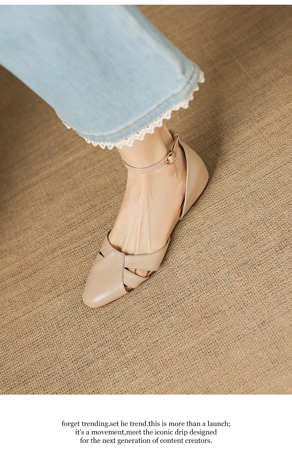 Sandal nữ quai chữ V đế xuồng da dê lỗ rỗng, gót 5 cm, size 34–42 — màu be chi tiết 15