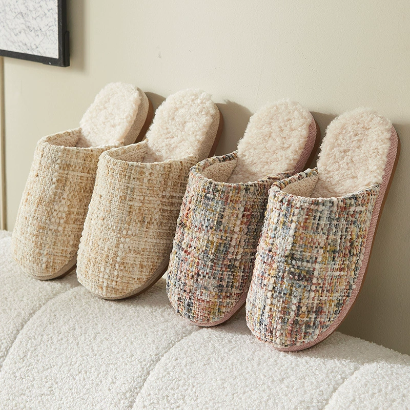 Осенний и зимний крытый маленький ароматный хлопок тапочки женский дом теплый плюшевый 2024 новый домашний противоскользящий мужской зимний