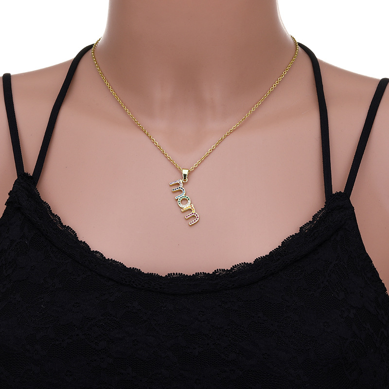 1 Piece MAMA Simple Style Letter Stainless Steel Plating Inlay Zircon Pendant Necklace_colorza_5