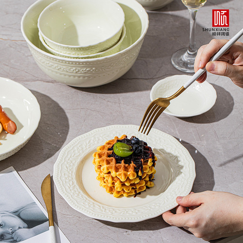 Shunxiang Ceramic Deep Plate Dinner Bowl Soup Bowl High-end Home Use Serving Plate Round Pure White Restaurant Steak Pasta Plate