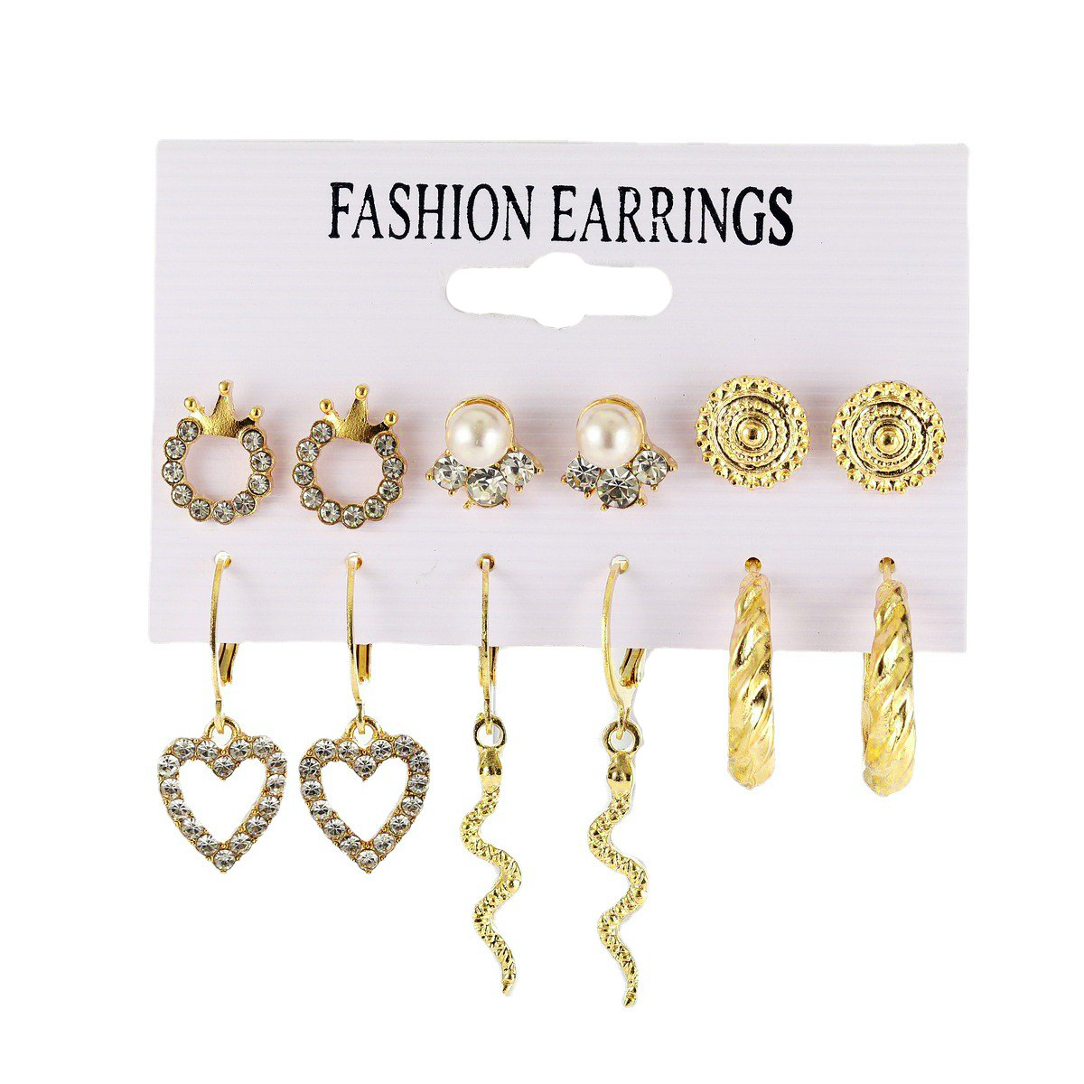 1 Set Simple Style Star Heart Shape Plating Imitation Pearl Metal Rhinestones Earrings display picture 6