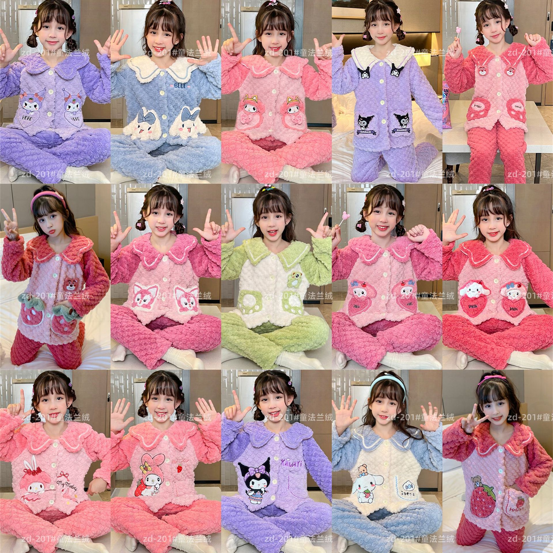Pajamas para padres e hijos niñas de franela otoño e invierno espesar coral terciopelo dibujos animados niñas ropa para el hogar set madre e hija