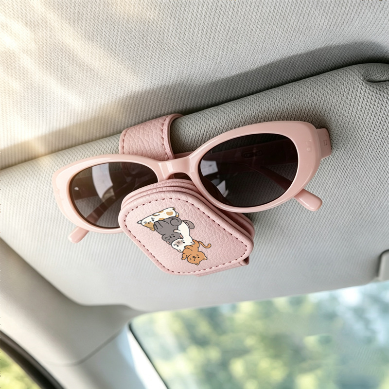 Cross-border bestseller sunglasses holder, creative car sun visor storage, pink stackable cat-shaped car glasses clip