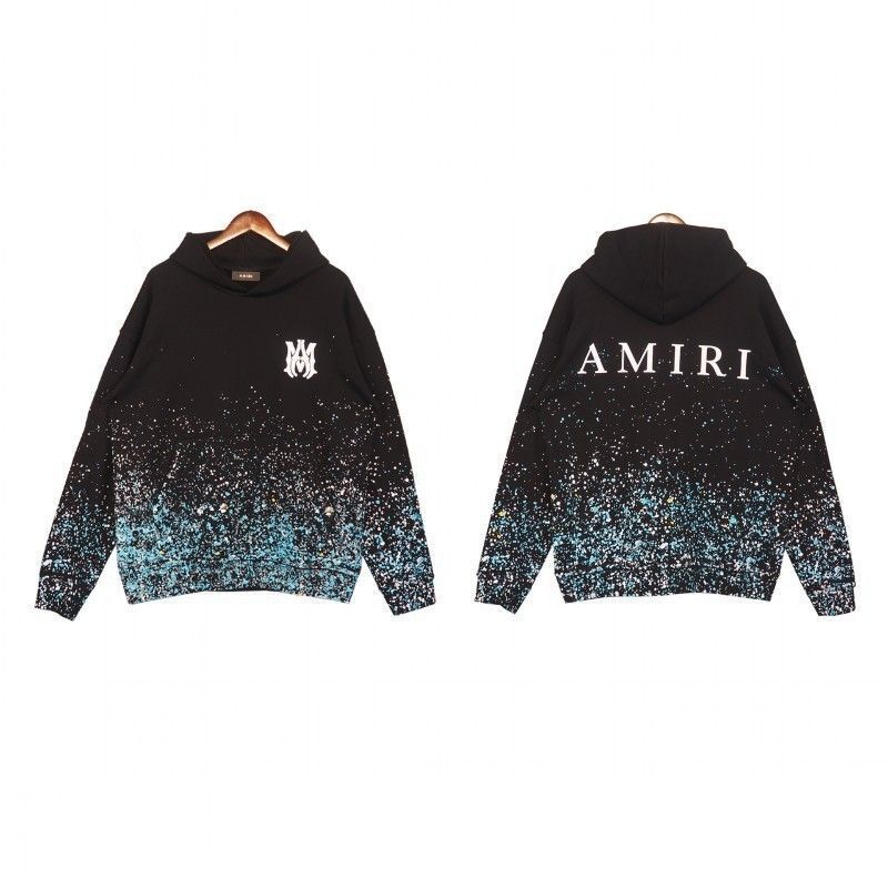 Amiri Style Splash-Ink Cracked Letter Hooded Sweatshirt Men's Loose Couple Style Trendyy Jacket Autumn and Winter New Style