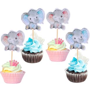 Pink Blue Elephant Cupcake Topper Picks Birthday Party Cake Decoration Supplies Baby Gender Reveal