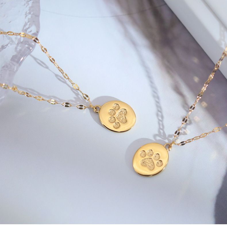 Cute Paw Print Titanium Steel Plating Pendant Necklace