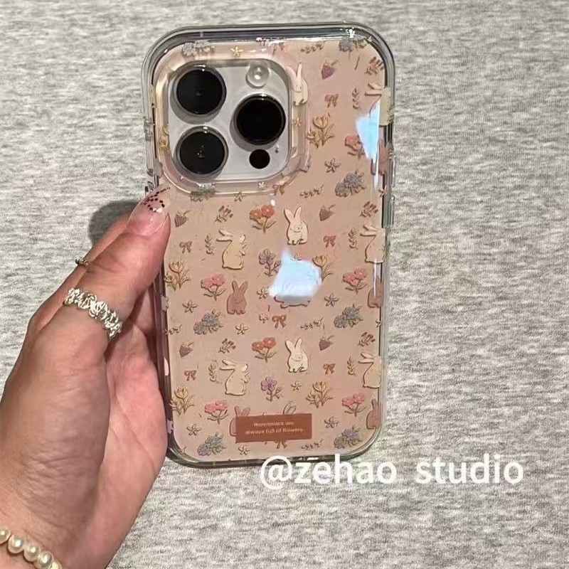 奶茶色清新花花兔子适用iPhone17PRO手机壳新款16/15/14/13/12/11|undefined