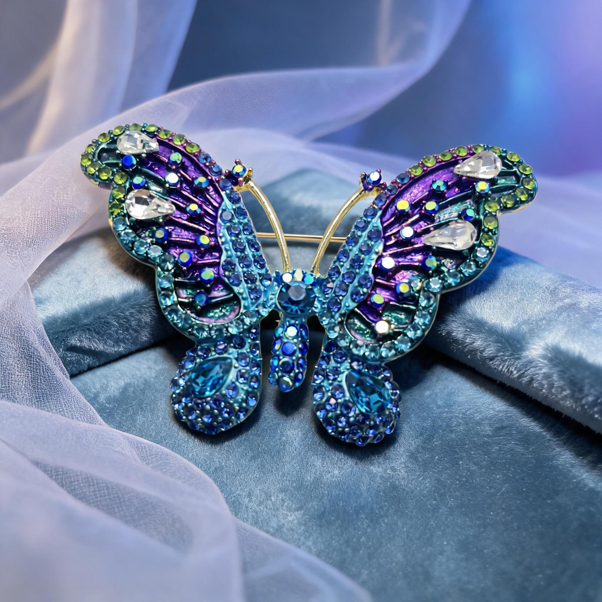 European and American high-end enamel-painted butterfly brooch for women, fashionable oil-drip inlaid with diamonds, high-end niche brooch wholesale