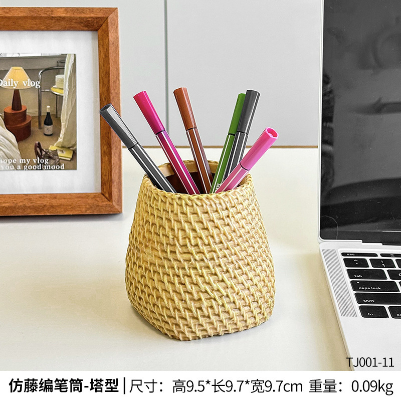 simple tubo de pluma redonda tejida de caña tubo de flor multifuncional cesta de almacenamiento cepillo de maquillaje tubo de almacenamiento ceremonias de té tubo redondo tejido de caña