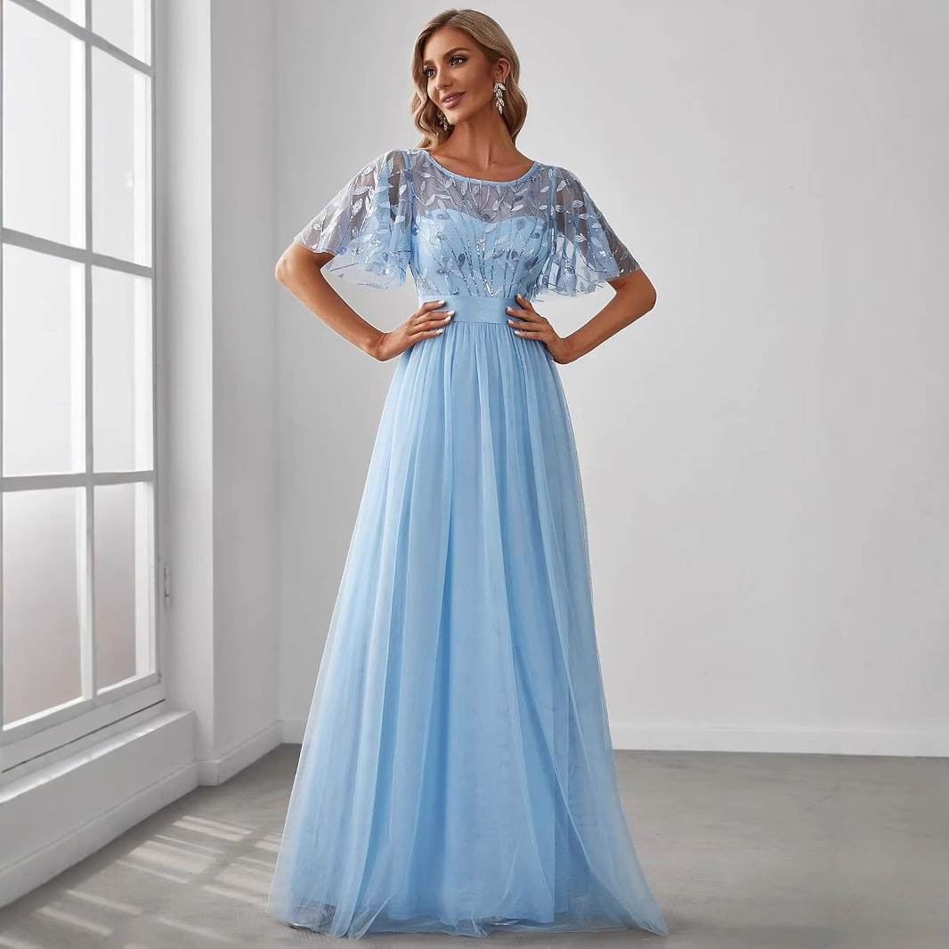 Amazon Dress 2026 New Model Foreign Trade Evening Gown Long Evening Dress Lace Patchwork Dress