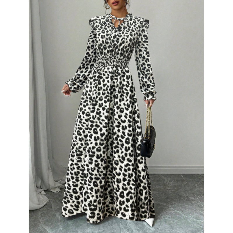 In-Stock Foreign Trade Cross-Border Independent Site Hot-Selling European and American Floral Long-Sleeve Long Dress