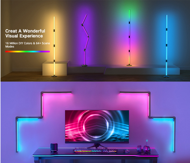DIY Bluetooth floor lamp Folding floor lamp Tuya WiFi colorful desktop lamp RGBIC colorful corner lamp_voghion.com