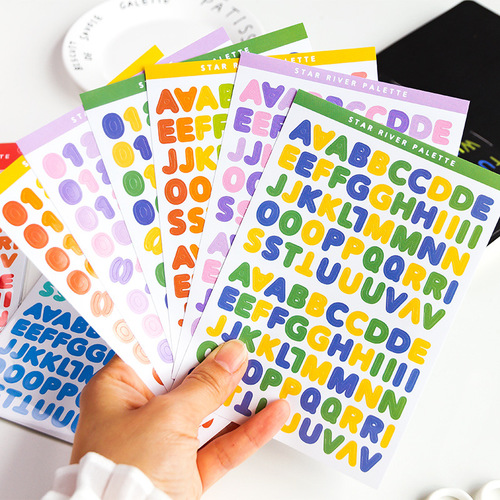 Message Galaxy Color Palette Numbers and Letters Stickers Fresh English Basic Handbook Material Decorative Stickers 6 pieces in 5 styles