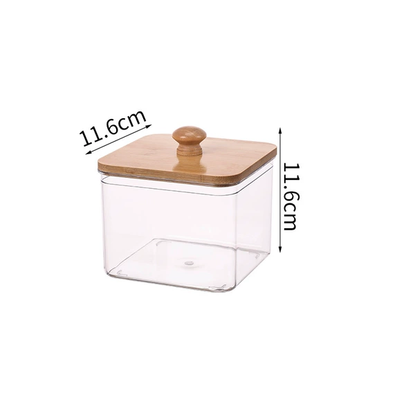 Small transparent + bamboo cover + wooden handle