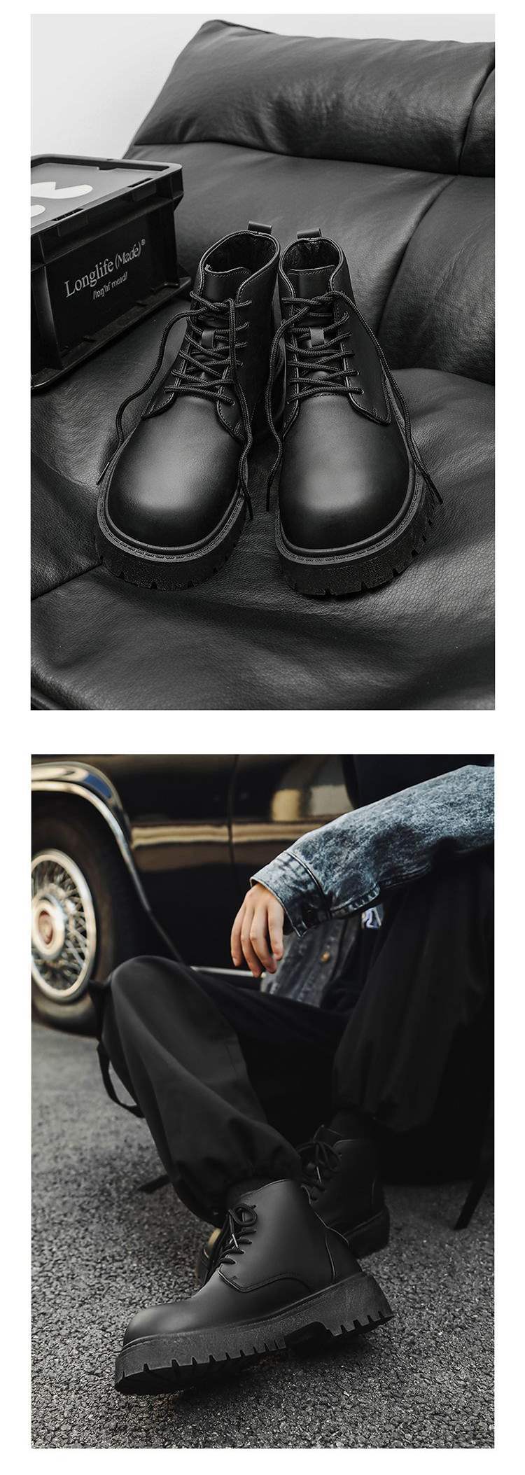 ShoeVault Derby Big Toe Martin Boots High Top British Hong Kong Style Hommes Semelle Épaisse Cuir Noir Nouvelle Hauteur Augmentant Travail_voghion.com