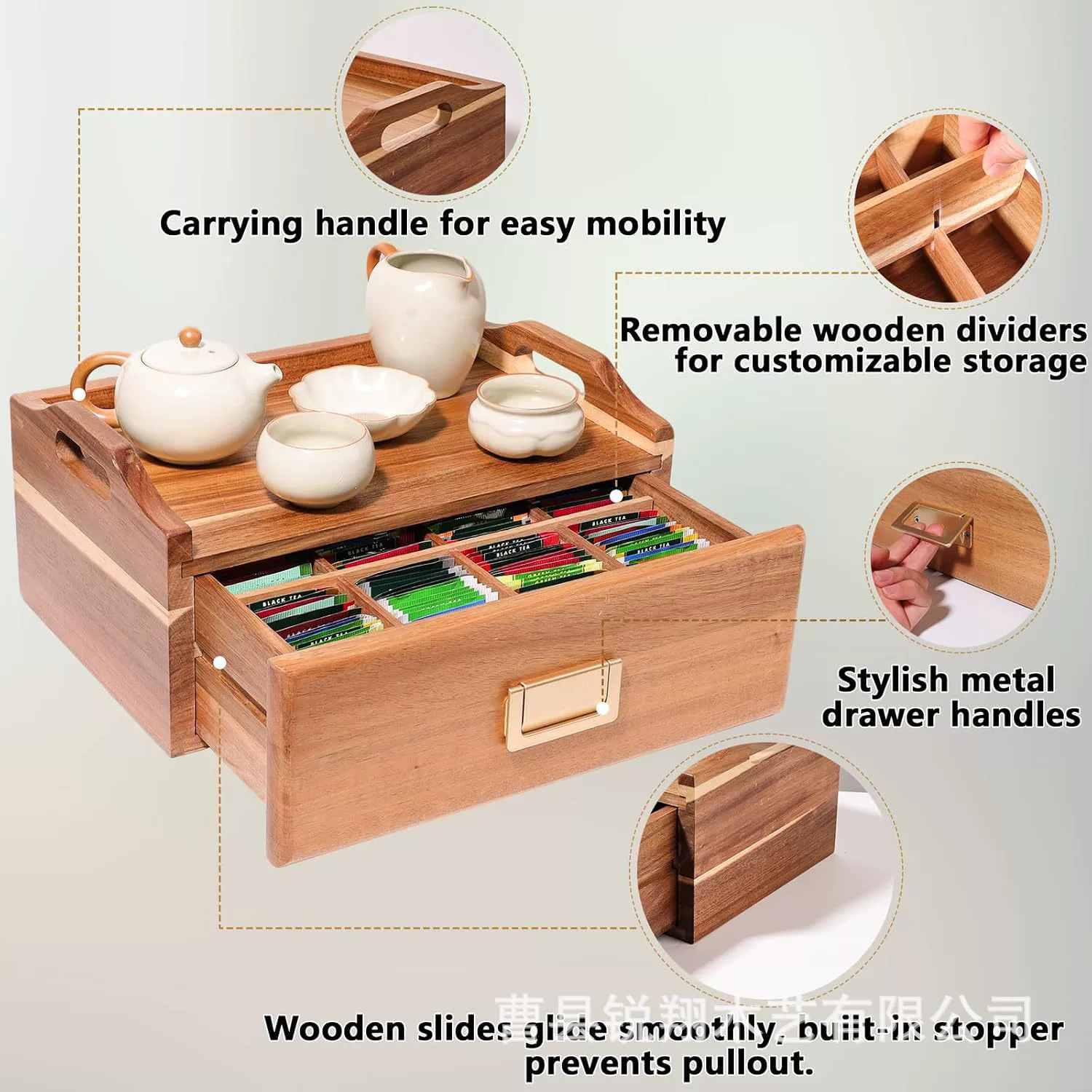 Новый выдвижной деревянный ящик в стиле ретро, ​​секция для чайной комнаты, деревянный ящик для кофейных капсул, портативный чайный пакетик, сахарный пакетик, деревянный ящик