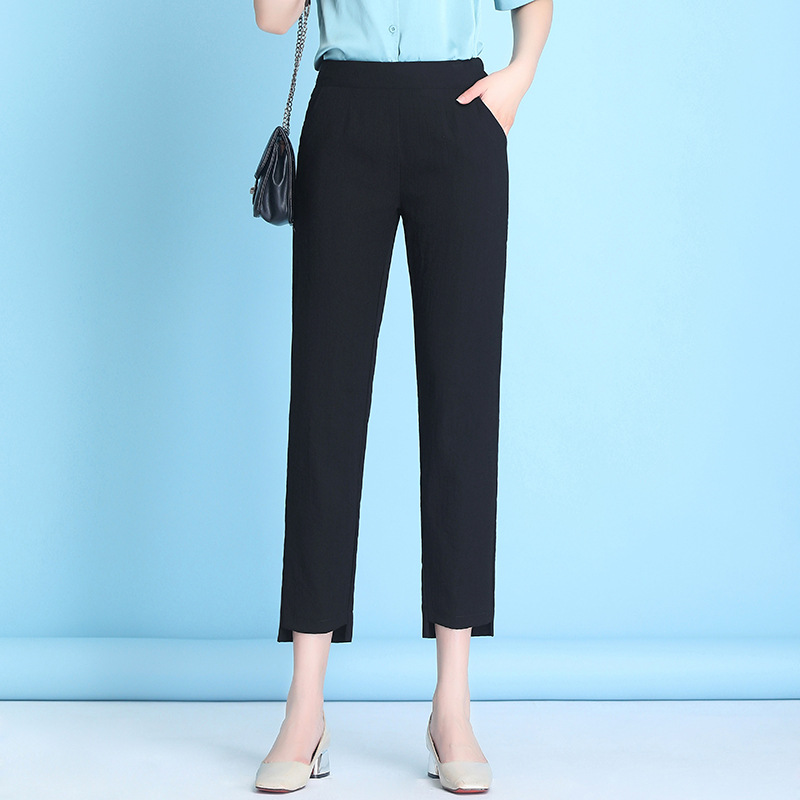 Bamboo Cotton and hemp Ninth pants Thin section Paige Loose type Do the old black Korean Edition Split ends temperament commute Suit pants