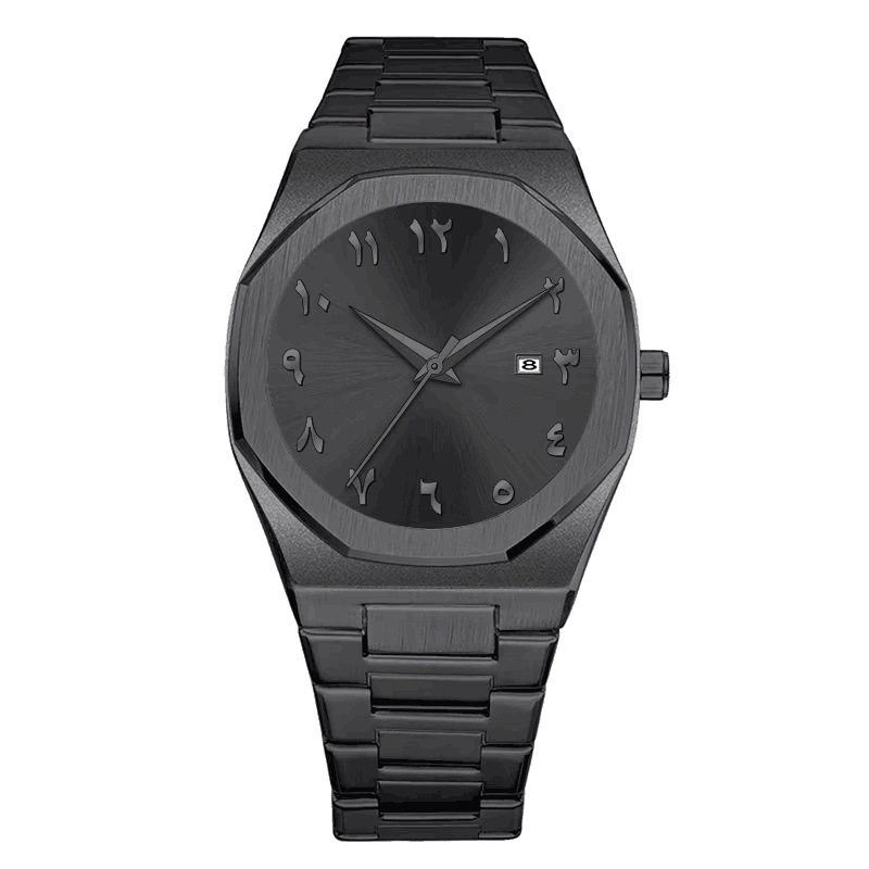 定制贴牌LOGO跨境爆款商务男士阿拉伯数字表日历钢带石英腕表