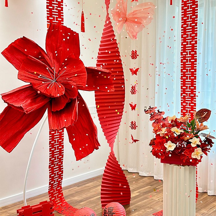 인기 작은고구마 [웨딩룸 종이접기 펜던트] 레드 컬러 1 (대형 종이 연꽃, 해피워드 장식품, 흩어져있는 랜턴 포함)