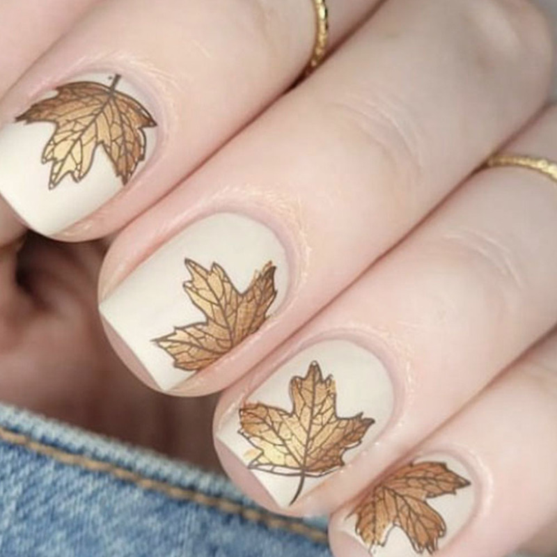 Simple Nail Art Patch Removable Nail Scrub Textures Maple Leaf Fake Nail Wear Armor Thanksgiving Day 24 Pieces Nail