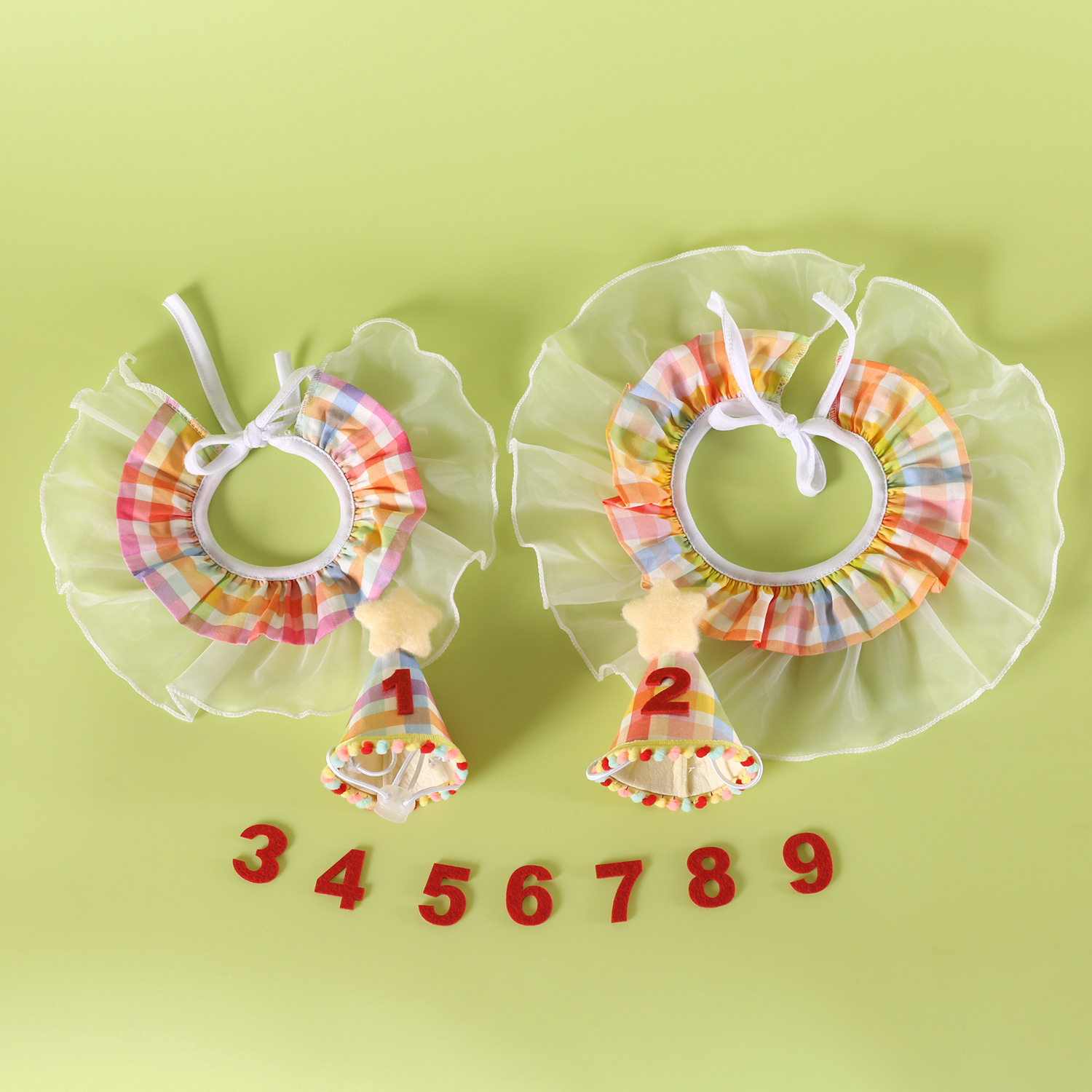 2025 set de cumpleaños de mascotas de bordos de cuadros de colores baudoles de encaje sombreros de pelota digitales perros y gatos pequeños y medianos