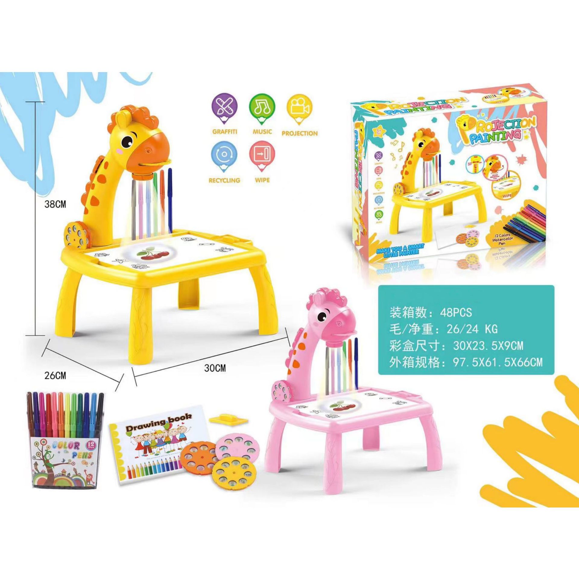Cross-Border Kidsren's Early Education Deer Projector Drawing Board Painting Table Graffiti Writing Board Erasable Educational Toys for Boys and Girls