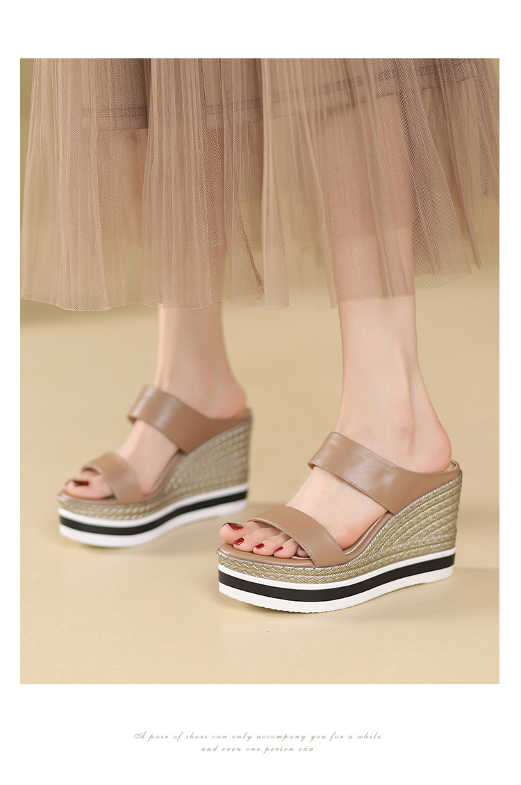 Sandal cao gót nữ đế xuồng 10 cm, hở mũi, phong cách mùa hè — đen chi tiết 7