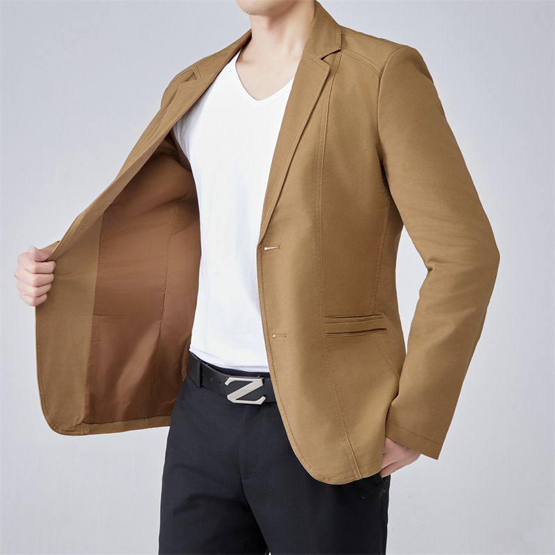 Solid Color Men's Plus-Size Suit 2026 Spring and Autumn Korean Style Two-Button Cotton Blazer Casual Single-Breasted Jacket