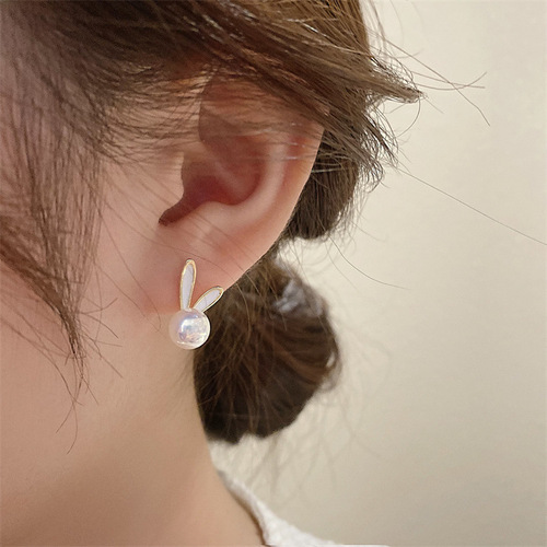 Glittering Mermaid Princess! Asymmetric Early Spring Zirconia Rabbit Ear Pin Earrings for Women -  New Trend Pearls Earrings