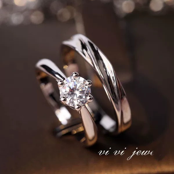 One carat classic women’s ring + plain ring men’s ring gift box