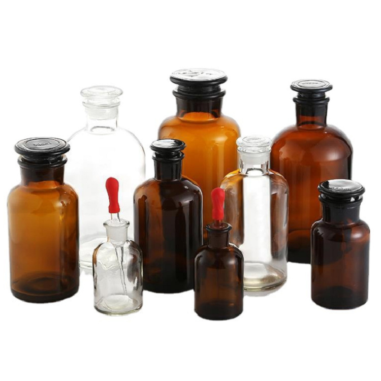 Botella de reactivo de abrasión transparente, botella de cristal marrón, botella de muestreo, botella de muestreo, botella de muestreo, botella de muestreo