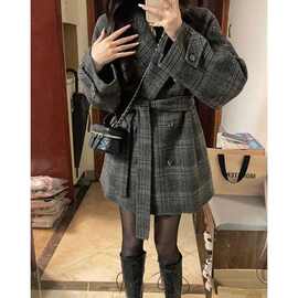 格子呢子大衣女高级感2025新款秋装爆款小个子中长款秋冬毛呢外套