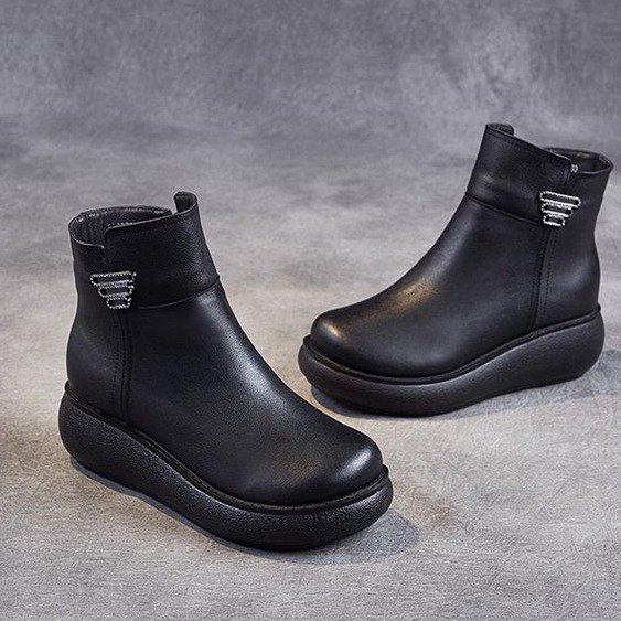 2023秋冬新款加绒加厚加绒漆皮厚底靴子靴短筒靴女鞋皮靴时装靴