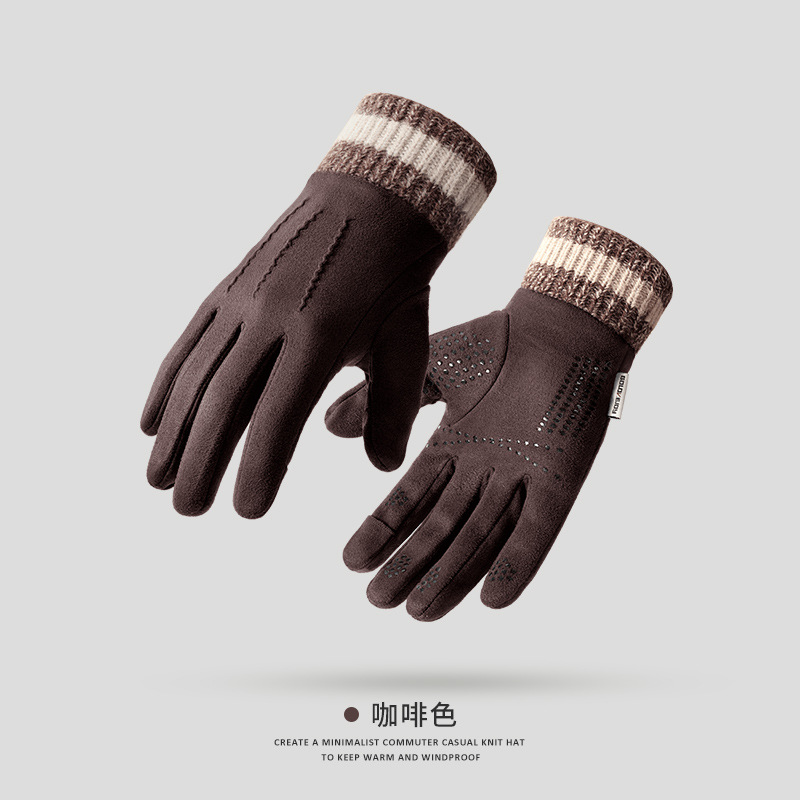 Guantes de gamuza de invierno para hombres y mujeres con forro polar cálido ciclismo Otoño e Invierno lindo pantalla táctil guantes de cuero impermeable dedo abierto