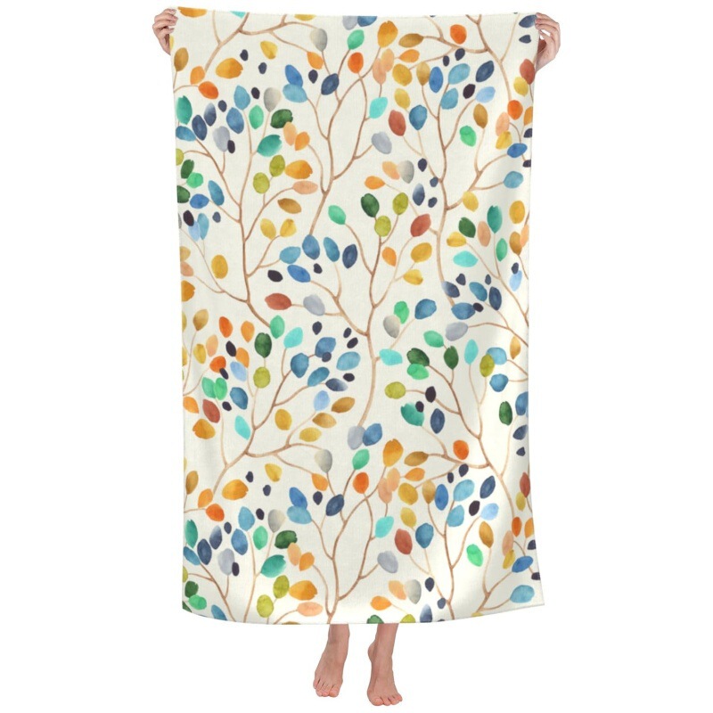 Floral Beach Towel Microfiber Quick Dry Bathroom Abstract Bright Colorful Leaves Towel Soft Lightweight Beach Towel
