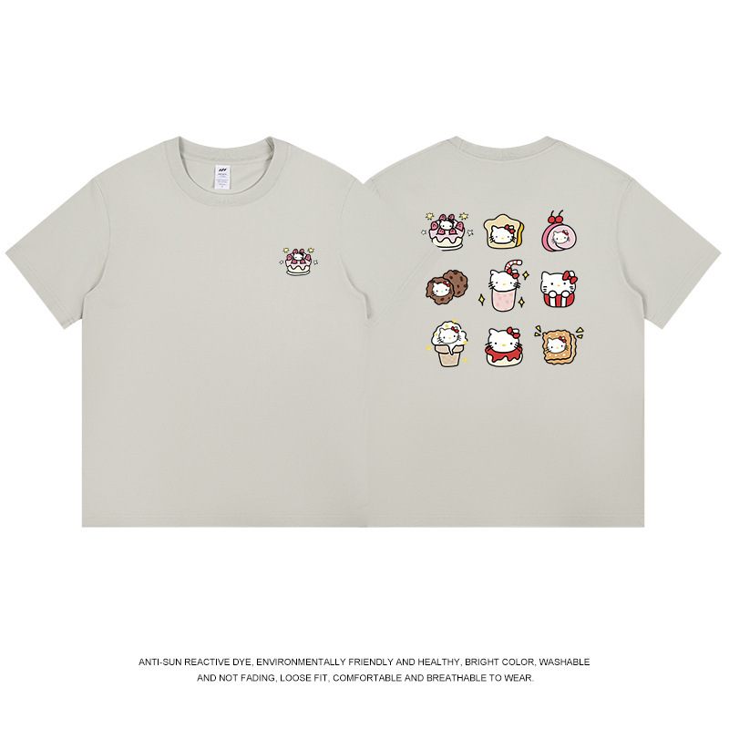 和風九格子猫プリント半袖 Tシャツメンズ純綿夏トップス通勤かわいいレディース Tシャツトレンディなニッチ卸売|undefined
