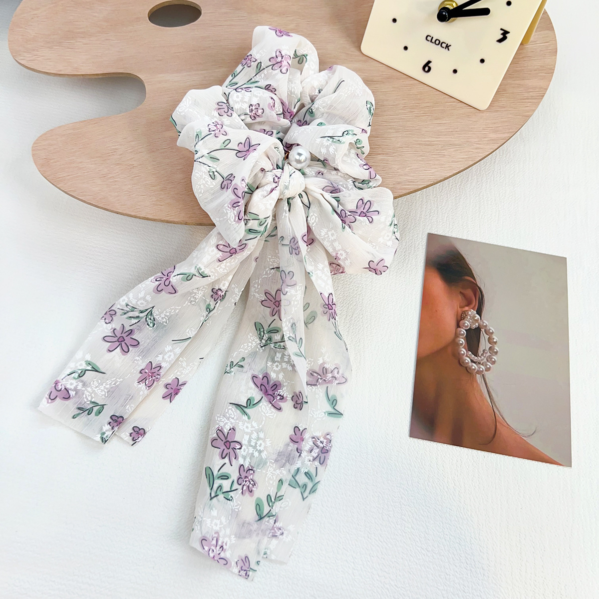 Pequeña fresca super inmortal retro flor triturada arco de cabello damas elegante cuerda de cabeza temperamento simple dulce cuerda de cabello mujer