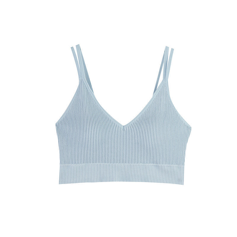 Belleza espalda sexy Copa ropa interior de una pieza de las mujeres de la correa de hombro doble a rayas Delgado Estilo Chaleco pequeño pecho tubo superior deportes envuelto pecho