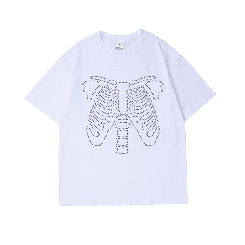 T-shirt à manches courtes pour hommes, ample, avec épaules tombantes, en coton, de haute qualité, avec tête de mort américaine, nouvelle collection été 2023_voghion.com