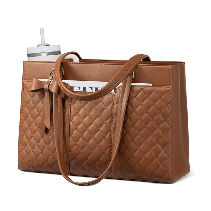 New Women's Commuter Handbag Laptop Shoulder Bag PU Leather Briefcase Waterproof Computer Bag - Thumbnail 7