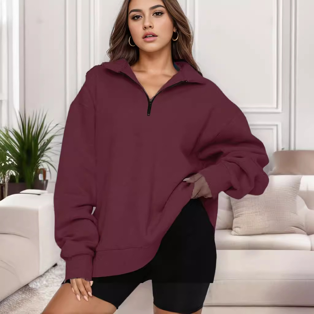 2023 Otoño e Invierno Nueva ropa de mujer europea y americana Amazon casual Top media cremallera pullover manga larga sudadera suéter mujeres