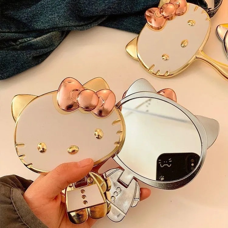 かわいいキティ猫小さなミラー女性ポータブルミニハンドヘルド化粧鏡学生かわいい折りたたみ化粧鏡|undefined