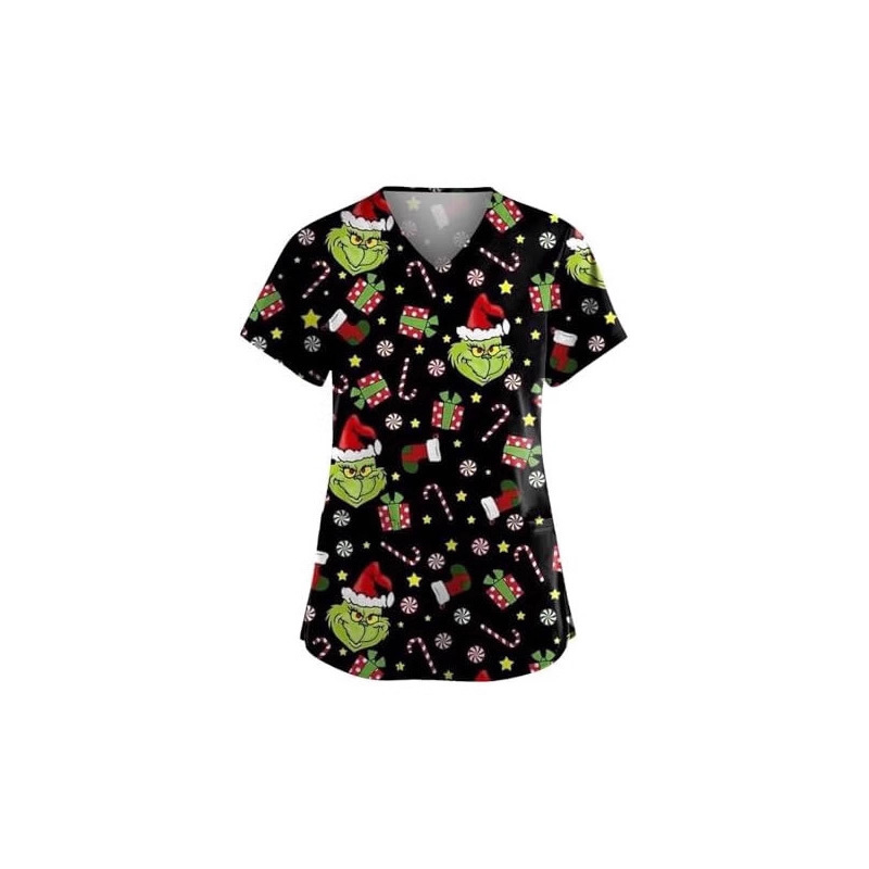 European and American New Nurse Uniform Christmas Printed Shirt V-Neck Short-Sleeved Bottoming T-Shirt Women's Clothing in Large Quantities in Stock European and American New Nurse Uniform Christmas Printed Shirt V-Neck Short-Sleeved Bottoming T-Shirt Women's Clothing in Large Quantities in Stock