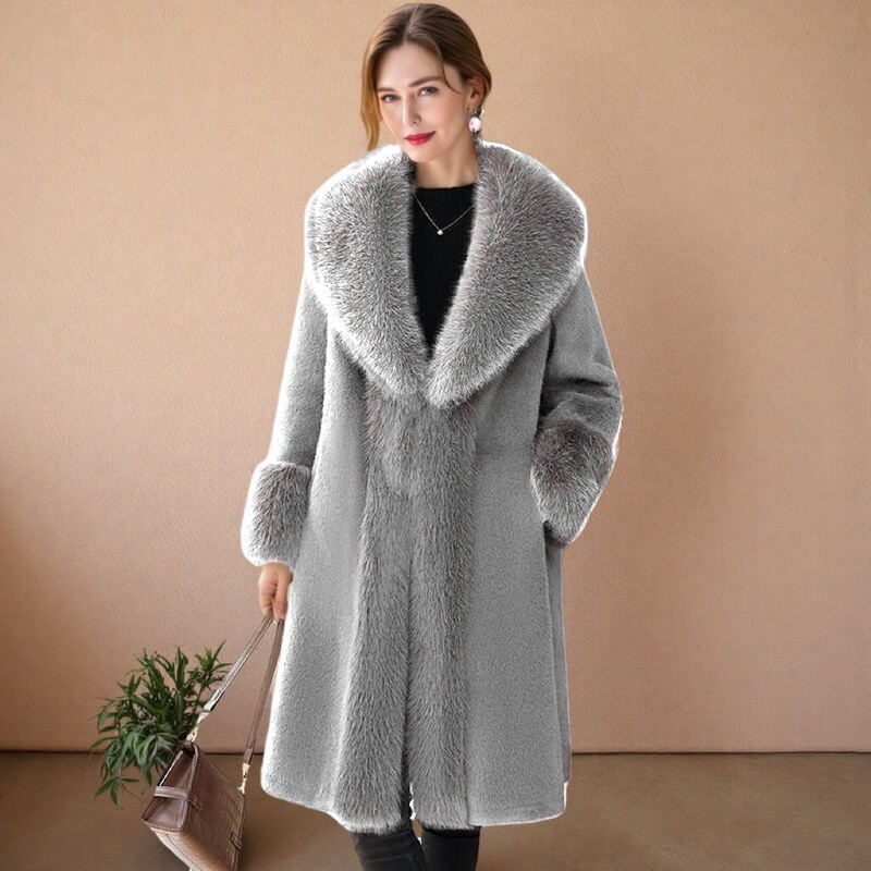 Mom's Winter Imitation Fur Outwear with Large Fur Collar New Style Middle-Aged Women's Mid-Length High-End Imitation Mink Velvet Outwear Large Size