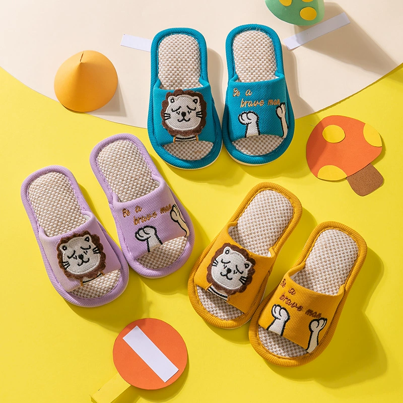 Симпатичные детские тапочки с героями мультфильмов, льняные, на весну и осень, для дома, дома, нескользящая Мягкая подошва для мальчиков и девочек
