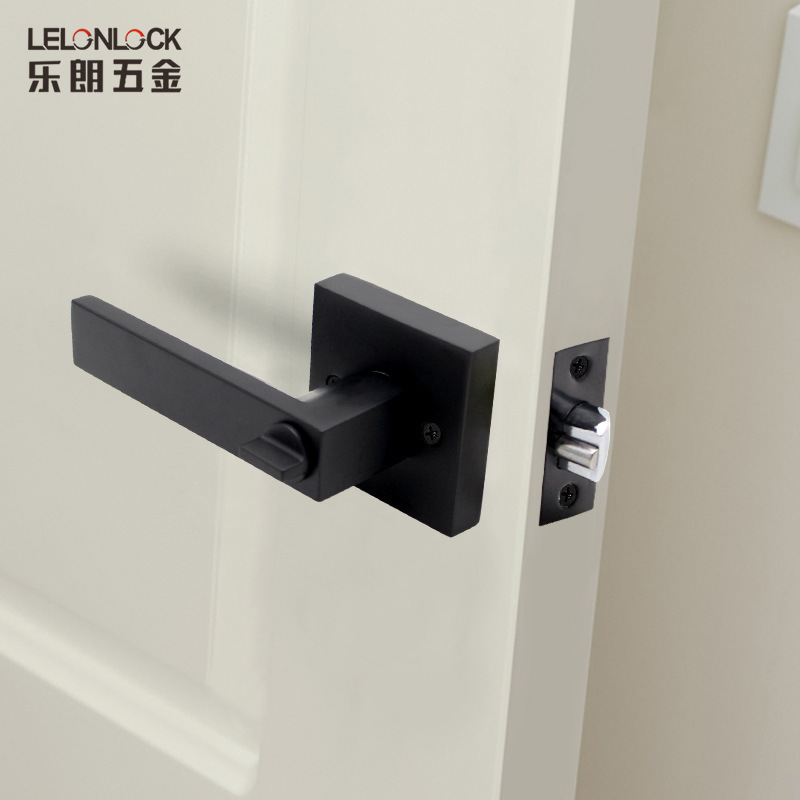 Cerradura de aleación de zinc estilo americano con tres barras, manija cuadrada, cerradura de un solo cerrojo, cerradura de bola para puerta de madera interior, cerradura para baño de hotel