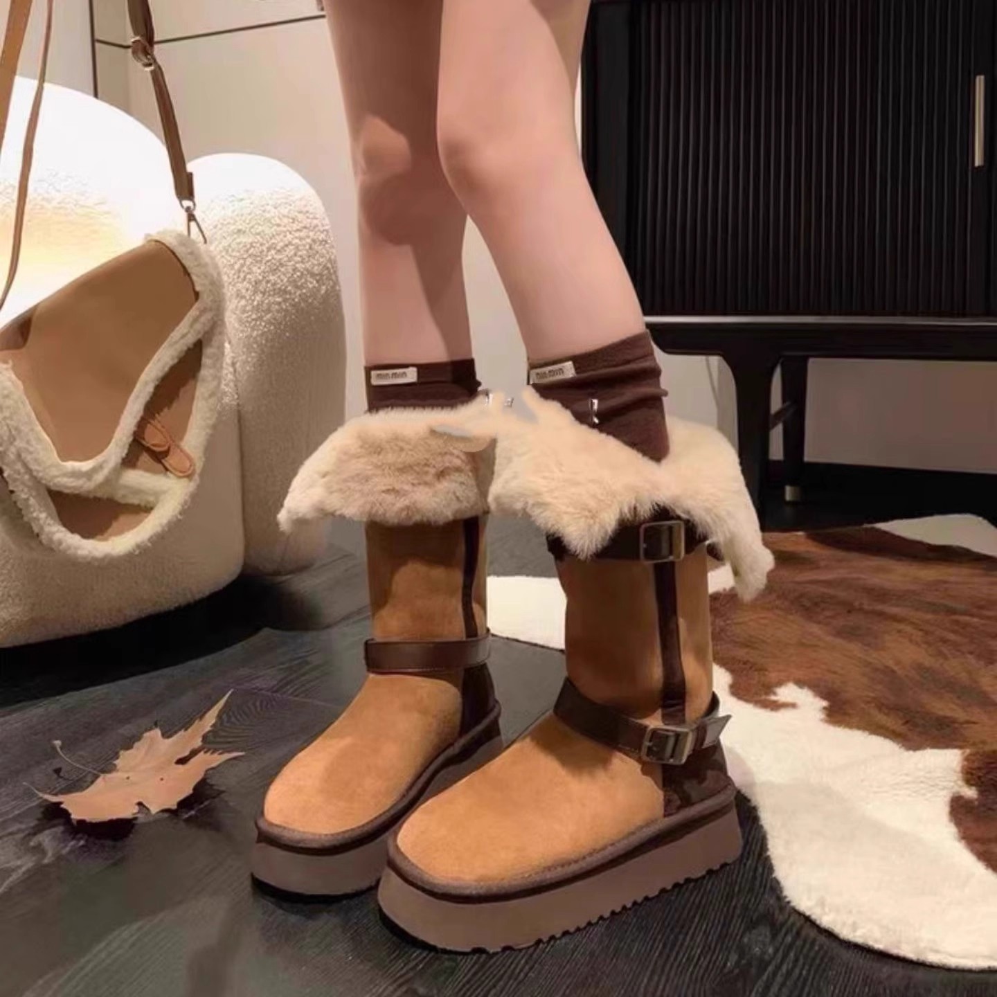Winter insulated keep warm high boots platform