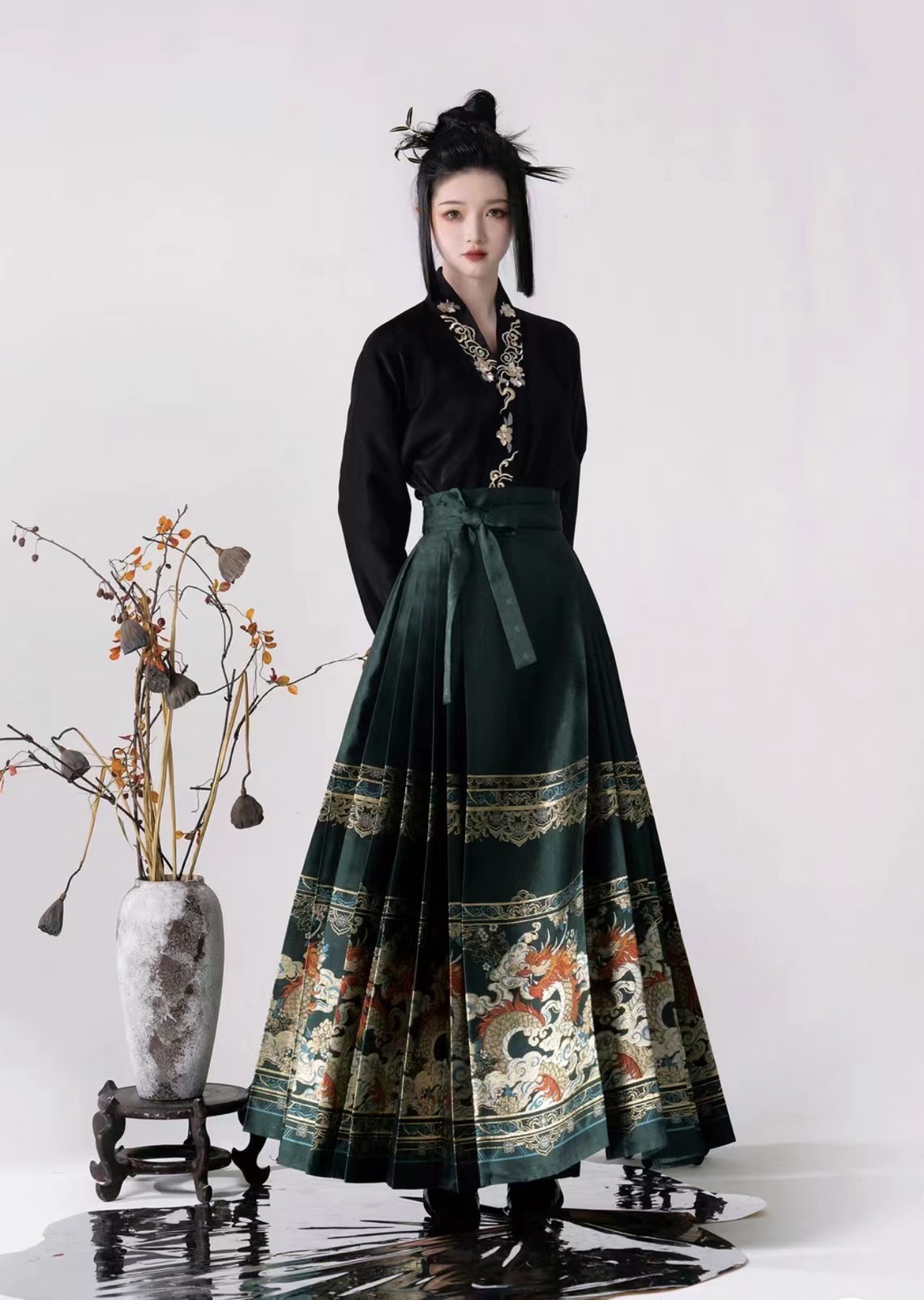 Su Yu Hua Shang Ming maxi dress imitation makeup flower Hanfu women's aircraft sleeve New Year autumn and winter set